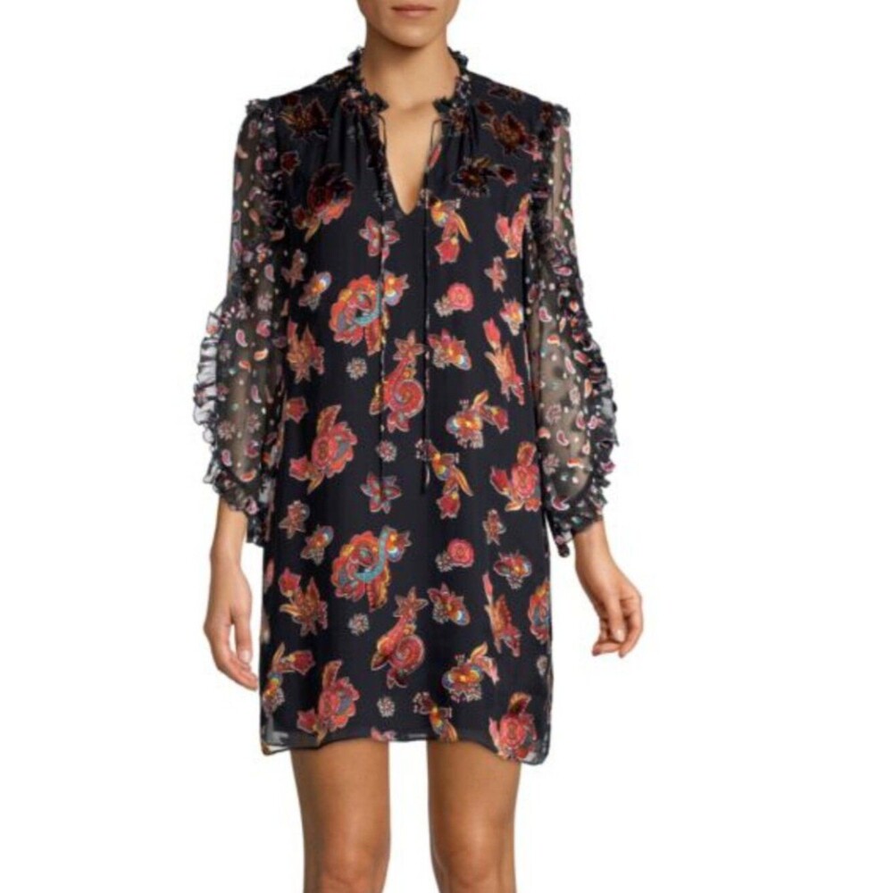 Alice + Olivia Julius Dress with Paisley Print & Ruffle Details. Size S.